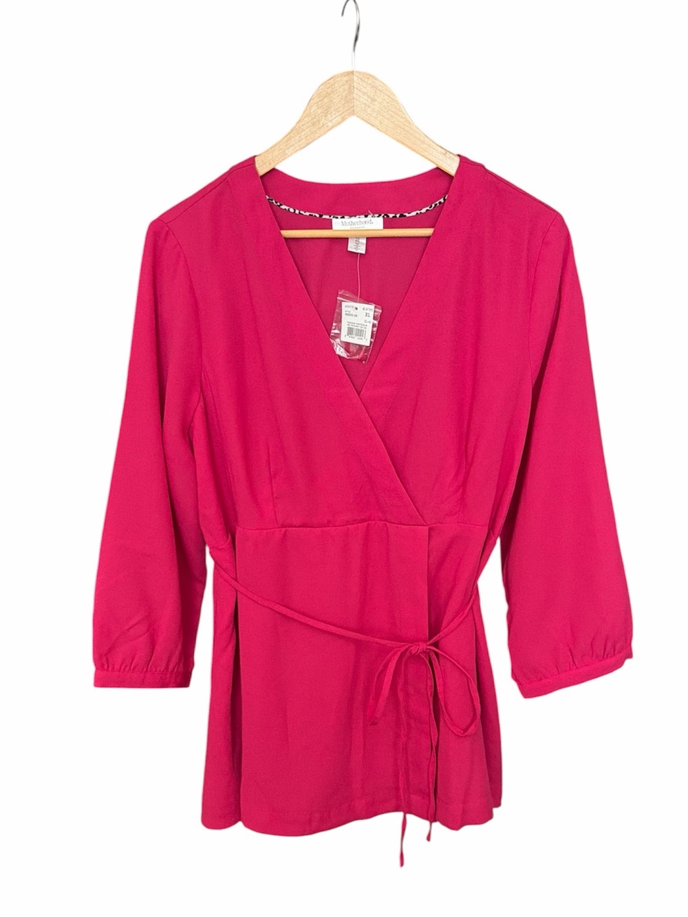 NWT Motherhood Maternity pink wrap tie top size XL magenta casual work flowy